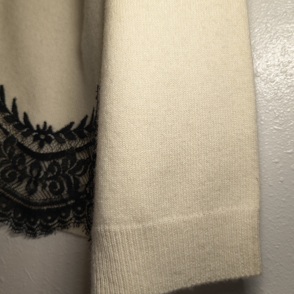 Valentino Beige Long Sleeve Top with Black Lace Wool + Cashmere Size L - Picture 7 of 13